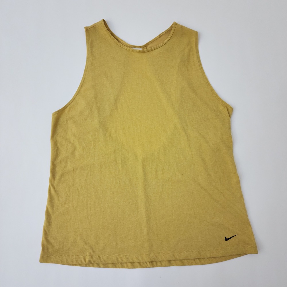 Nike Yoga Training Tank Top Mustard Yellow Open Back AO9805-723 XL